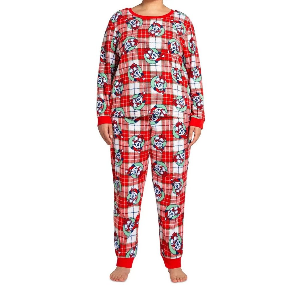 Briefly Stated Disney Women's Plus Size 2-Piece Mickey Mouse Pajama Set, Red, 1X